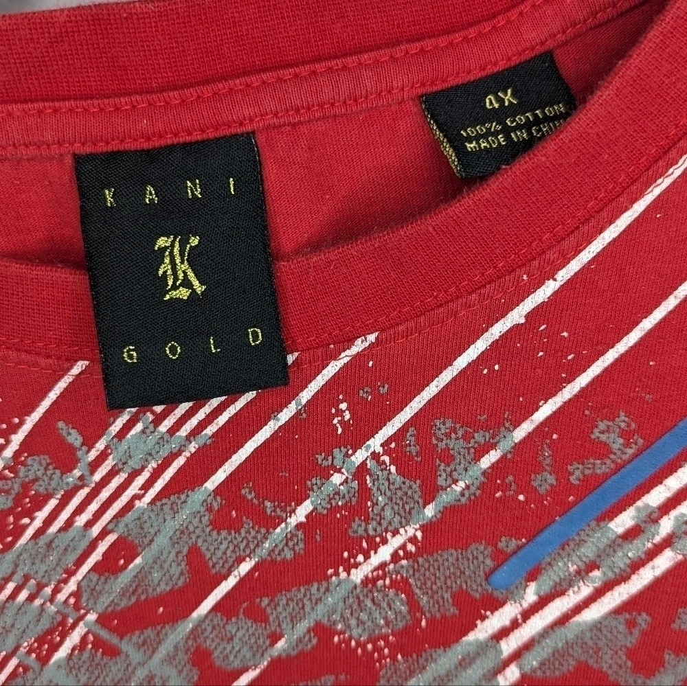 Y2K Kani Gold Paint Splatter Graphic Tshirt size Mens 4x